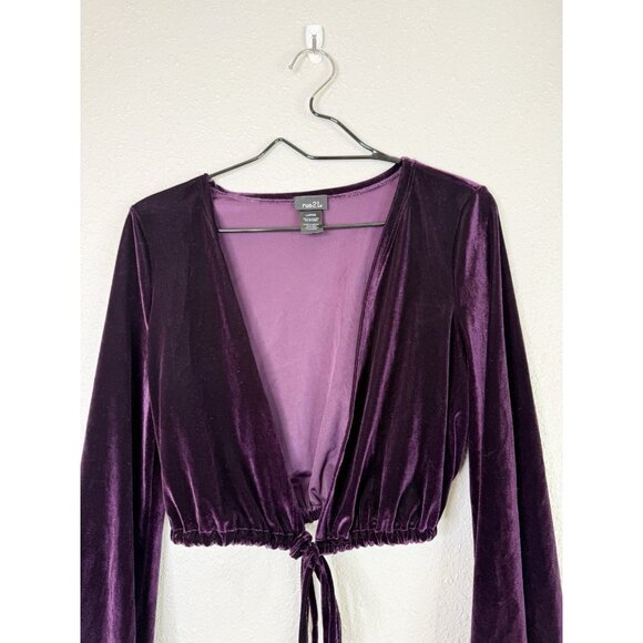 Fairy Goth Velvet Top Women Sz L Plum Crop Tie Front Renaissance Whimsigoth Y2K - Picture 3 of 12